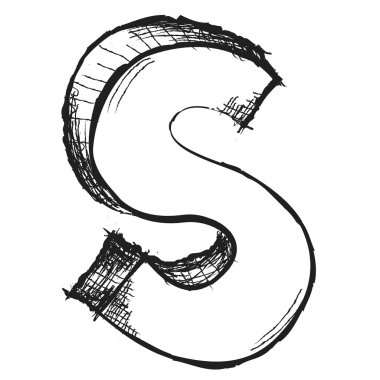 yarım yamalak elle çizilmiş üzerinde beyaz izole s harfi