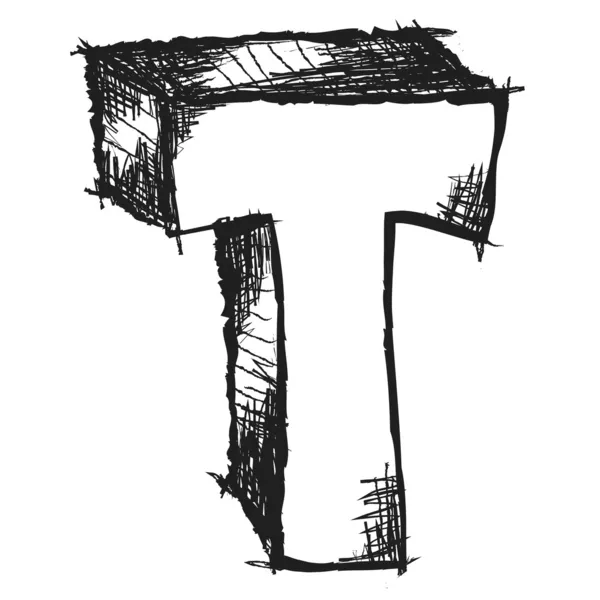 Нечеткая рука нарисованная буква T изолирована на белом — стоковое фото