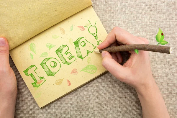 Hand drawing sketchy Idea, light bulb and leaves — Stock Photo, Image