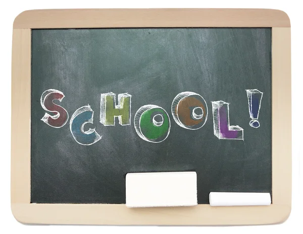 Μαυροπίνακας με σχηματικό πολύχρωμο σχολείο λέξης γραμμένο σε αυτό — Φωτογραφία Αρχείου