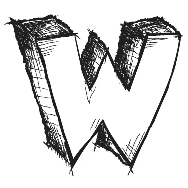 Нечеткая рука нарисованная буква W изолирована на белом — стоковое фото