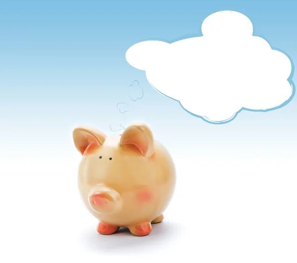 Piggy bank with blank text bubble — Stock Photo, Image