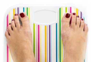 Feet on bathroom scale with blank dial copy-space isolated clipart