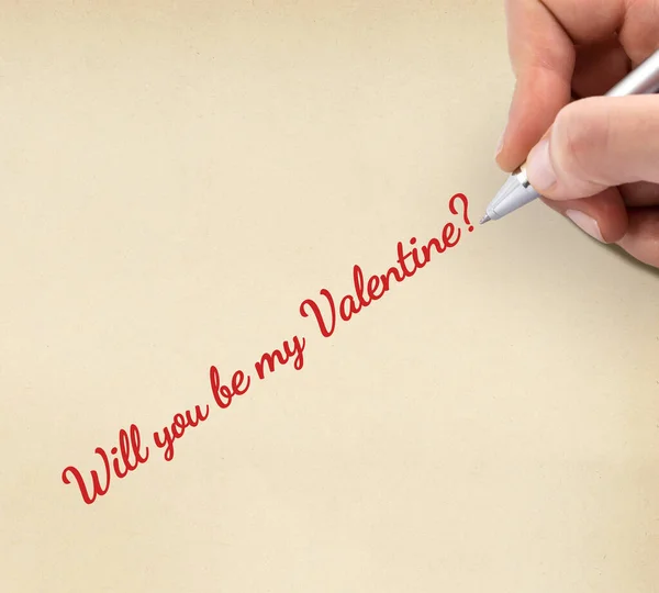 Handschrift Willst Mein Valentinstag Sein Auf Gelbem Blatt Papier — Stockfoto