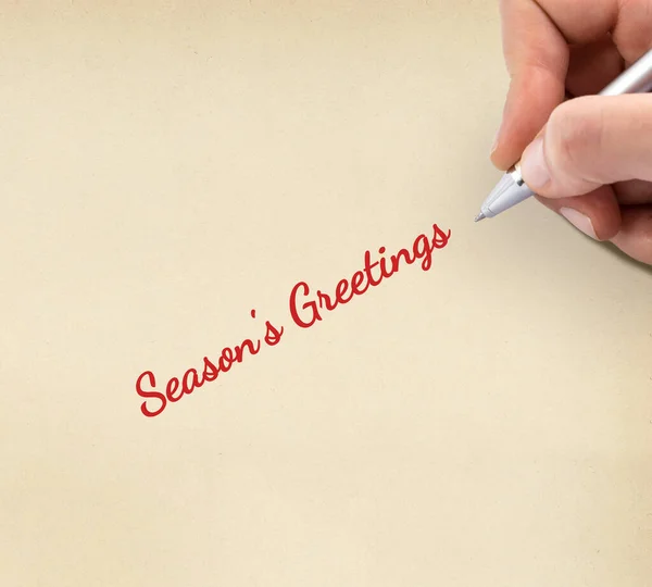 Escribir Mano Season Greetings Una Hoja Amarilla Papel —  Fotos de Stock