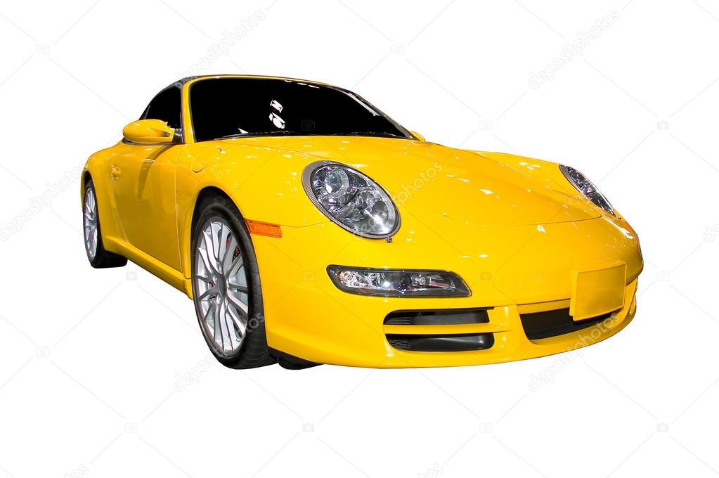 Yellow Porsche Boxster sportscar isolated on a white background. Seen at the 2006 Detroit auto show. Many more cars in my gallery.