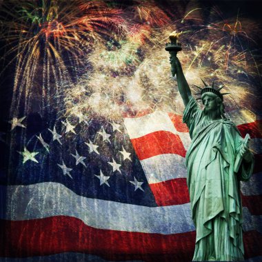 Statue of Liberty & Fireworks clipart