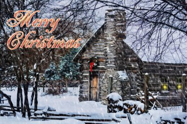 karlı kış günlük kabin Noel kartı