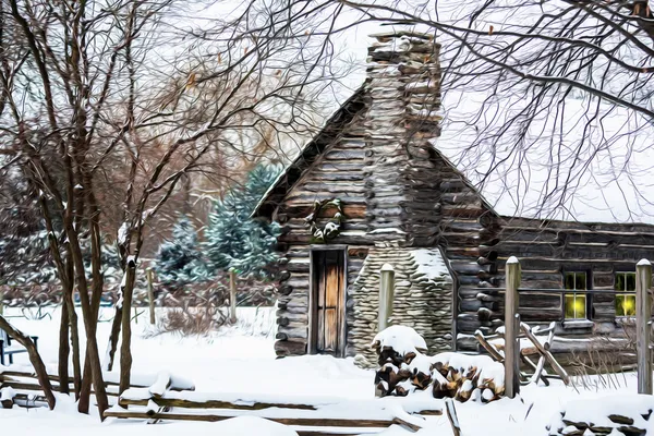 Besneeuwde winter blokhuis — Stockfoto