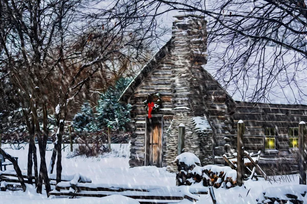 Besneeuwde winter blokhuis — Stockfoto