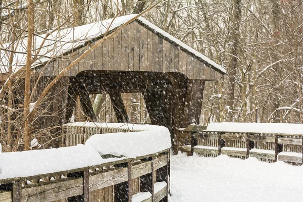 Pintura coberta de neve da ponte do inverno — Fotografia de Stock