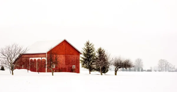 Verschneite Winterscheune — Stockfoto