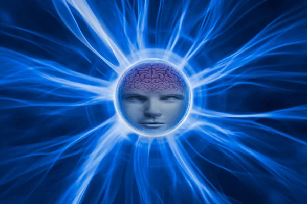 Rays Energy Coming Out Human Head — Stock Photo, Image