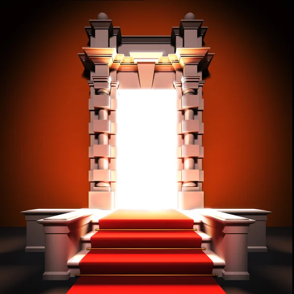 Red carpet way to classical portal. — Stockfoto