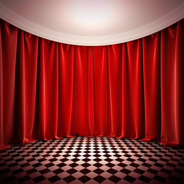 Empty hall with red curtains. — Stock Photo, Image