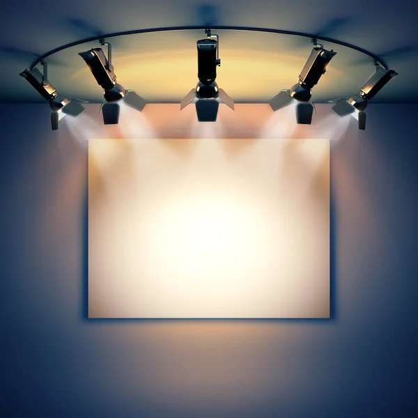 Empty picture illuminated by spotlights. — Stock Photo, Image