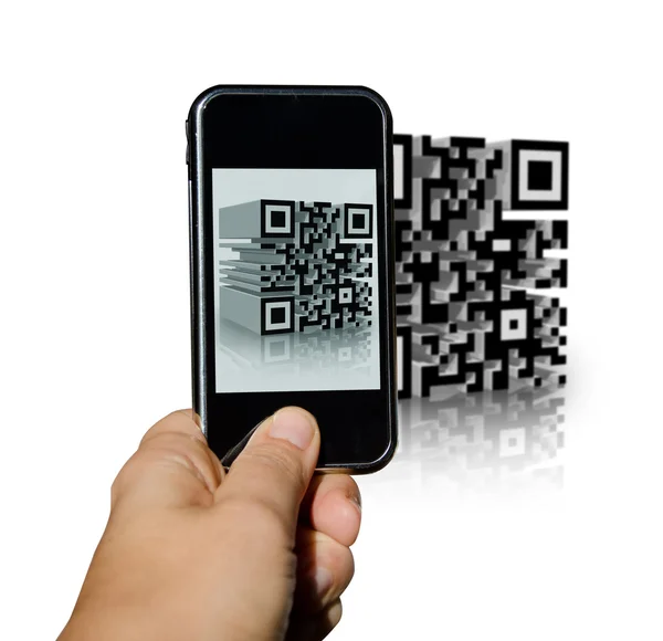 Mobile phone scanning a tridimensional barcode — Stock Photo, Image