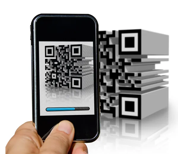 Mobile phone scanning a tridimensional barcode — Stock Photo, Image