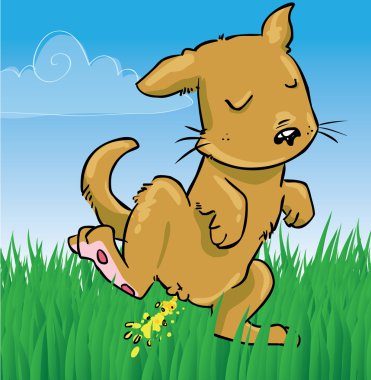 Little doggy peeing on grass clipart