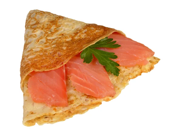 Pancake with a salmon — Stock Photo, Image
