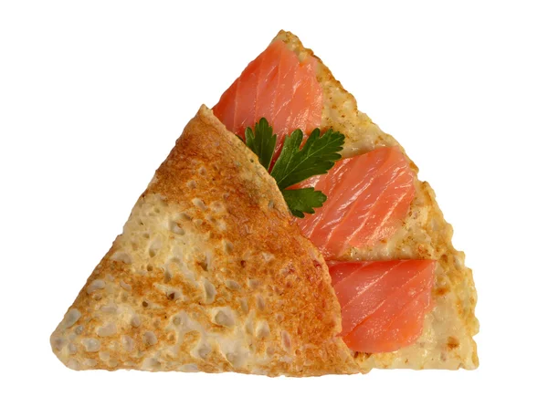 Pancake with a salmon — Stock Photo, Image
