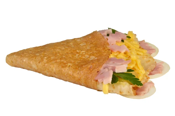 Pancake with ham and cheese — Stock Photo, Image