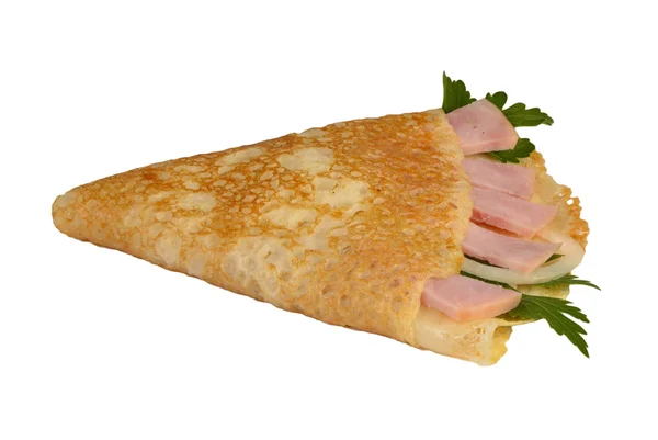 Pancake with ham — Stock Photo, Image