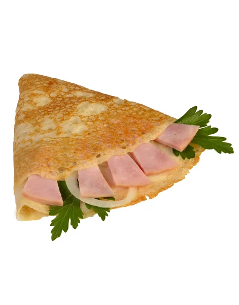 Pancake with ham — Stock Photo, Image