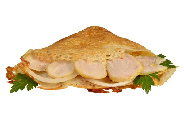 Pfannkuchen mit Huhn — Stockfoto