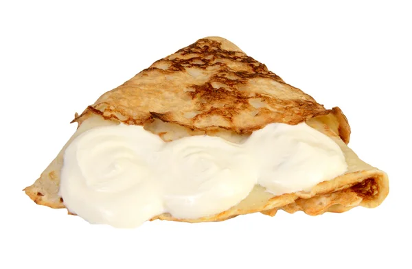 Pancake with sour cream — Stock Photo, Image