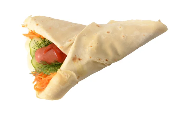 Worst verpakt in een lavash (Ongezuurde tarwe cake) — Stockfoto