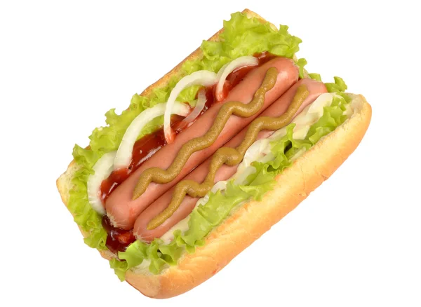 Hot dog with 2 sausage — Stock Photo, Image
