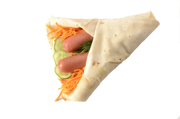 2 worst verpakt in een lavash (Ongezuurde tarwe cake) Rechtenvrije Stockfoto's