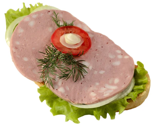 Sandwich with boiled sausage. — Stock Photo, Image