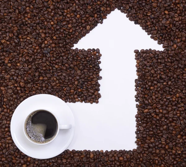 ok biçiminden bir kahve ve bir oral seks çok kahve taneleri.