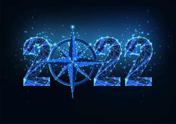 Abstraktní vize roku 2022, koncept cíle banner v futuristickém zářícím polygonálním stylu na darl blue — Stockový vektor