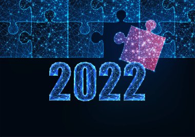 Soyut 2022 çözünürlük, koyu mavi bulmacalı strateji kavramı