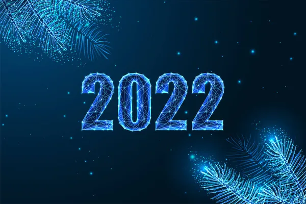 Abstract 2022 Happy New Year digital web banner template decorated by evergreen branches — Stock Vector