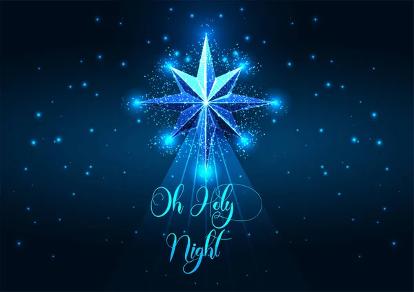 伝統的なクリスマスデジタルグリーティングカードを輝くネイティブスターとテキスト｜Oh Holly Night — ストックベクタ