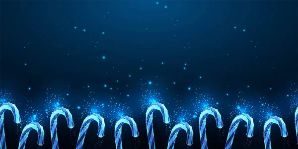 Modèle abstrait de bannière web numérique de Noël avec cannes Candy éclatantes et espace de copie sur bleu foncé — Image vectorielle