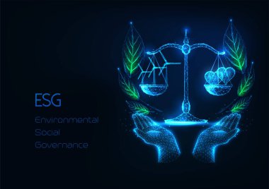 Futuristic ESG, environmental social governance concept on dark blue
