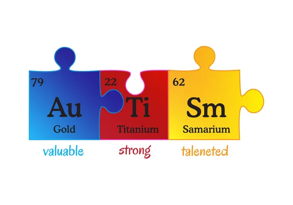 Autisme bewustzijn vector illustratie. Word autisme gemaakt als elementen van periodiek systeem — Stockvector