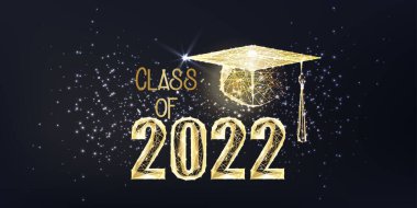 2022 sancak sınıfının parlak çokgen altın mezuniyet şapkalı fütüristik mezuniyet konsepti 