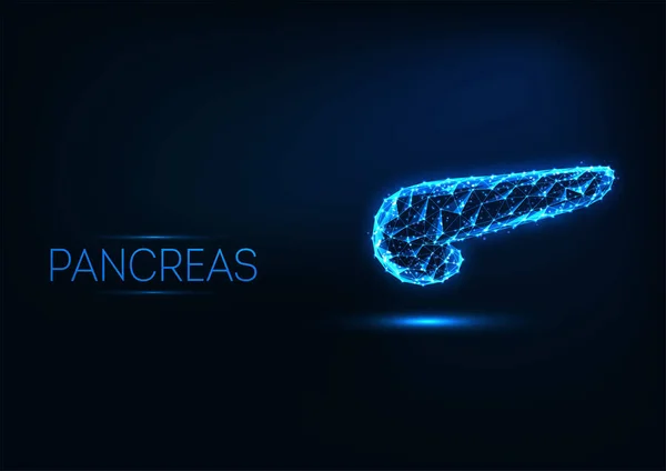 Futuristic human pancreas in glowing low polygonal style isolated on dark blue — Archivo Imágenes Vectoriales