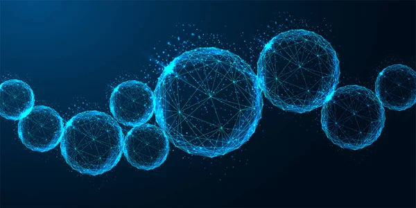 Futuristic glowing connection, network spheres web banner concept on dark blue background — Vector de stock
