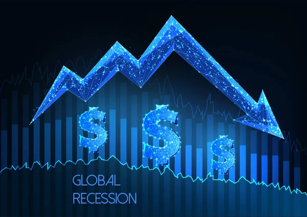 Abstraktní Koncept Globální Recese Finanční Krize Zářícím Nízkým Mnohoúhelníkovým Žebříčkem — Stockový vektor