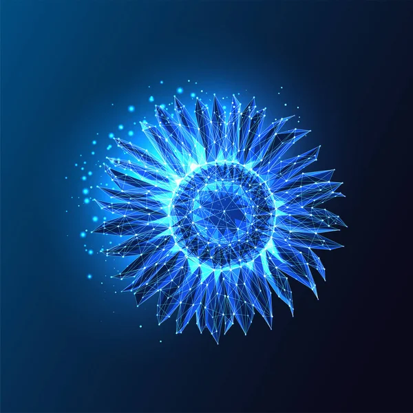 Tournesol Polygonal Lumineux Futuriste Isolé Sur Fond Bleu Foncé Fantaisie — Image vectorielle