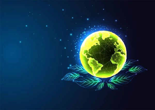 Conceito Desenvolvimento Sustentável Com Globo Verde Terra Deixa Estilo Futurista — Vetor de Stock