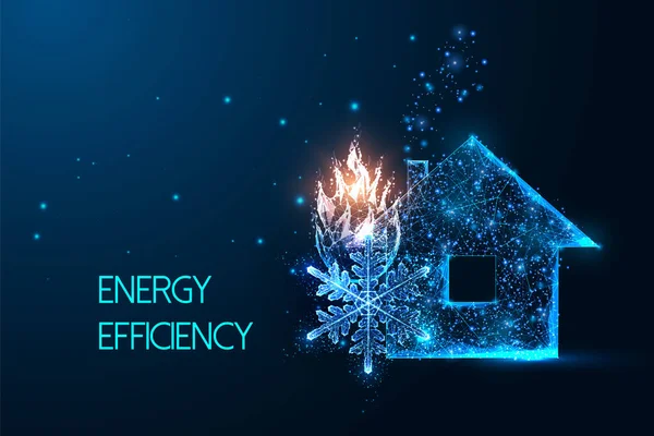 Concept Efficacité Énergétique Avec Symbole Maison Feu Flocons Neige Dans — Image vectorielle
