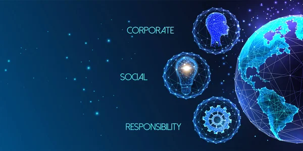 Концепція Корпоративної Соціальної Відповідальності Csr Футуристичному Світлому Низькому Полігональному Стилі — стоковий вектор